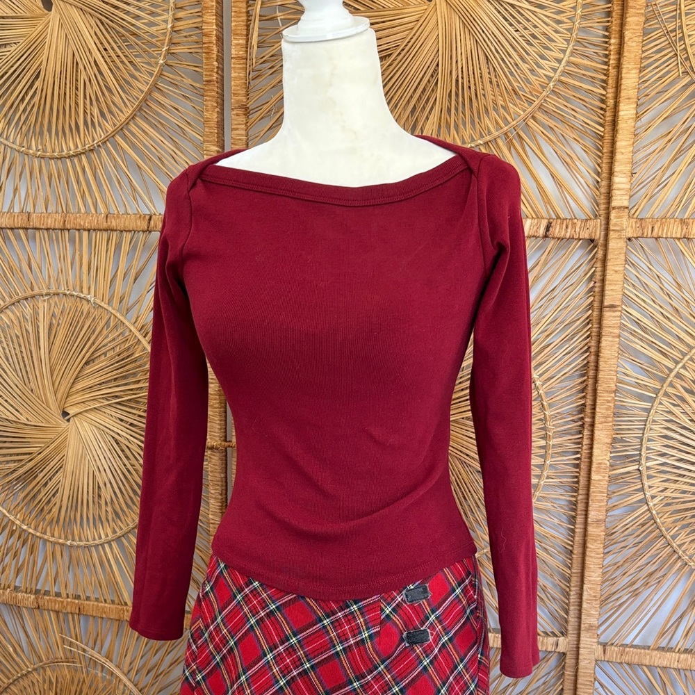 Burgundy Women's boatneck ribbed Top Zara